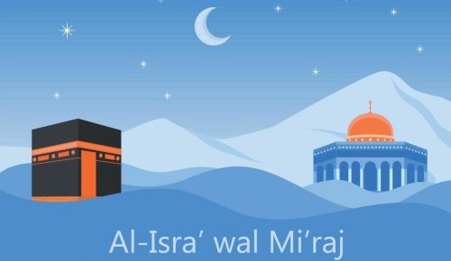 islamic-background-design-template-al-isra-wal-mi-raj-means-the-night-journey-of-prophet-muhammad-flat-modern-illustration-vector